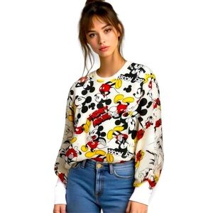 Disney Mickey Mouse Sweatshirt White Red Yellow Lightweight Long Sleeve S
